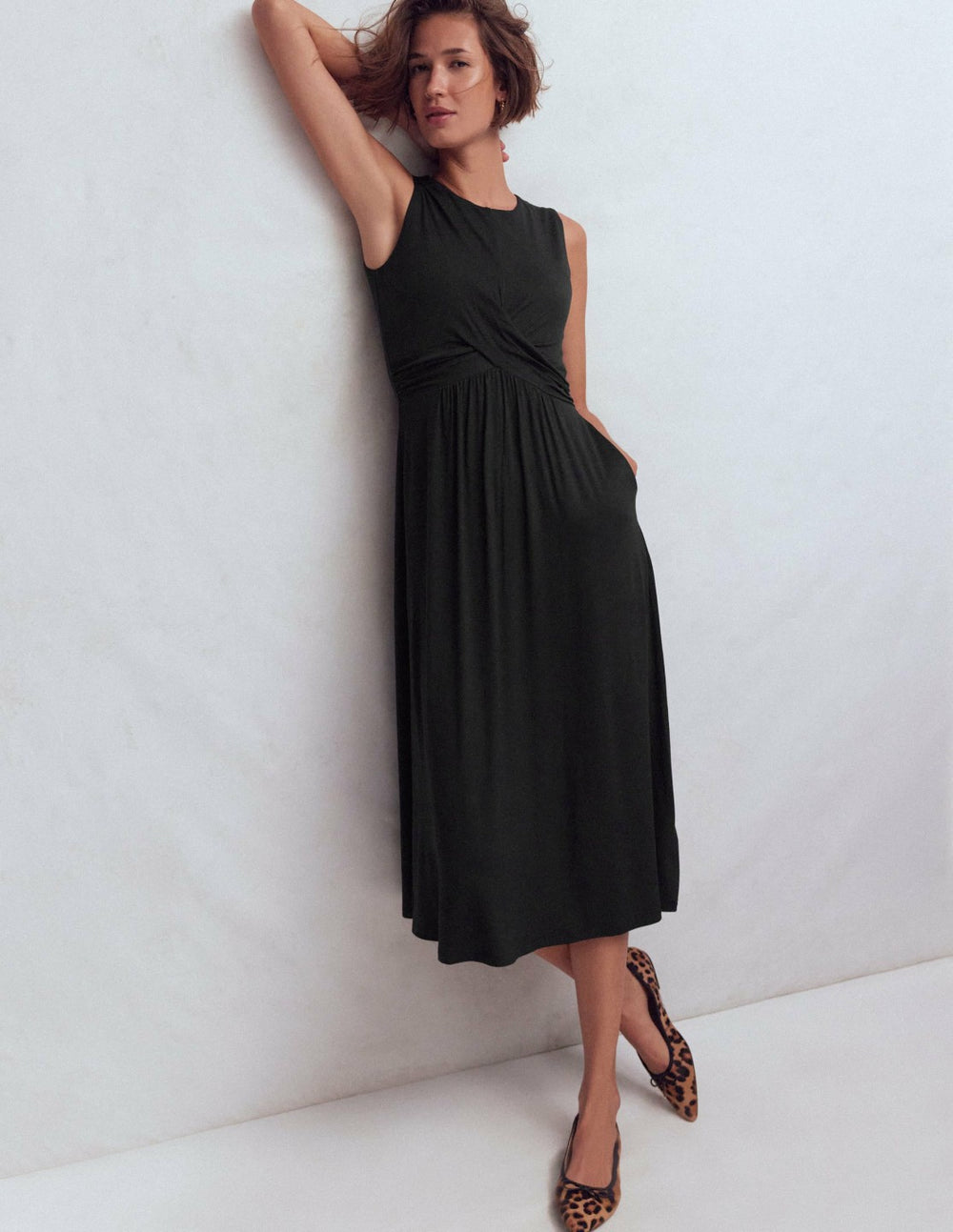 Zara Cross Waist Jersey Dress-Black / Boden Sale