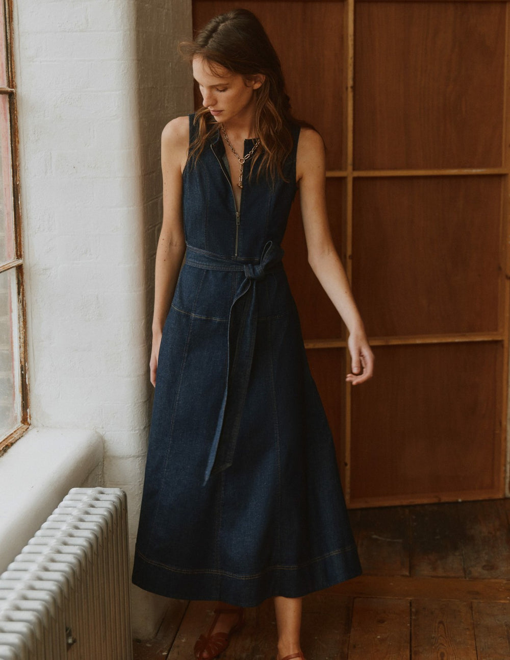 Sleeveless Zip Denim Dress-Indigo Wash / Boden On sale