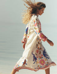 Notch Collar Linen Blend Tunic-Multi Tiger Tapestry / Boden
