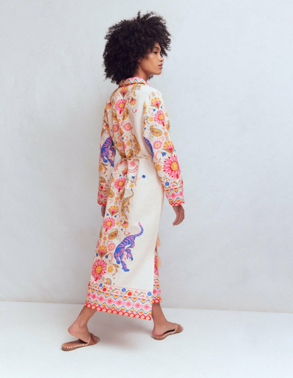 Notch Collar Linen Blend Tunic-Multi Tiger Tapestry / Boden