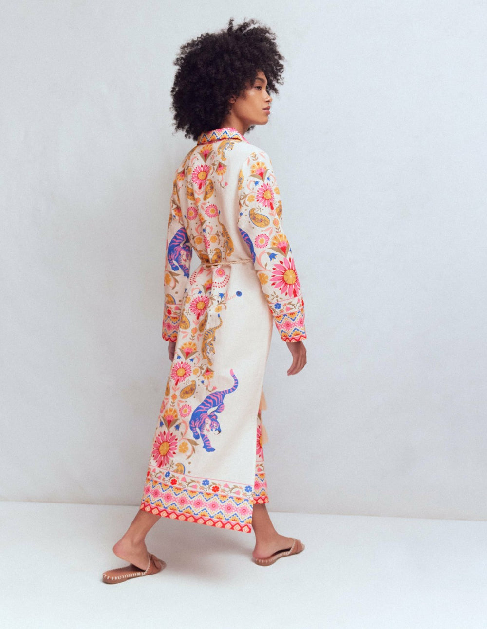 Notch Collar Linen Blend Tunic-Multi Tiger Tapestry / Boden
