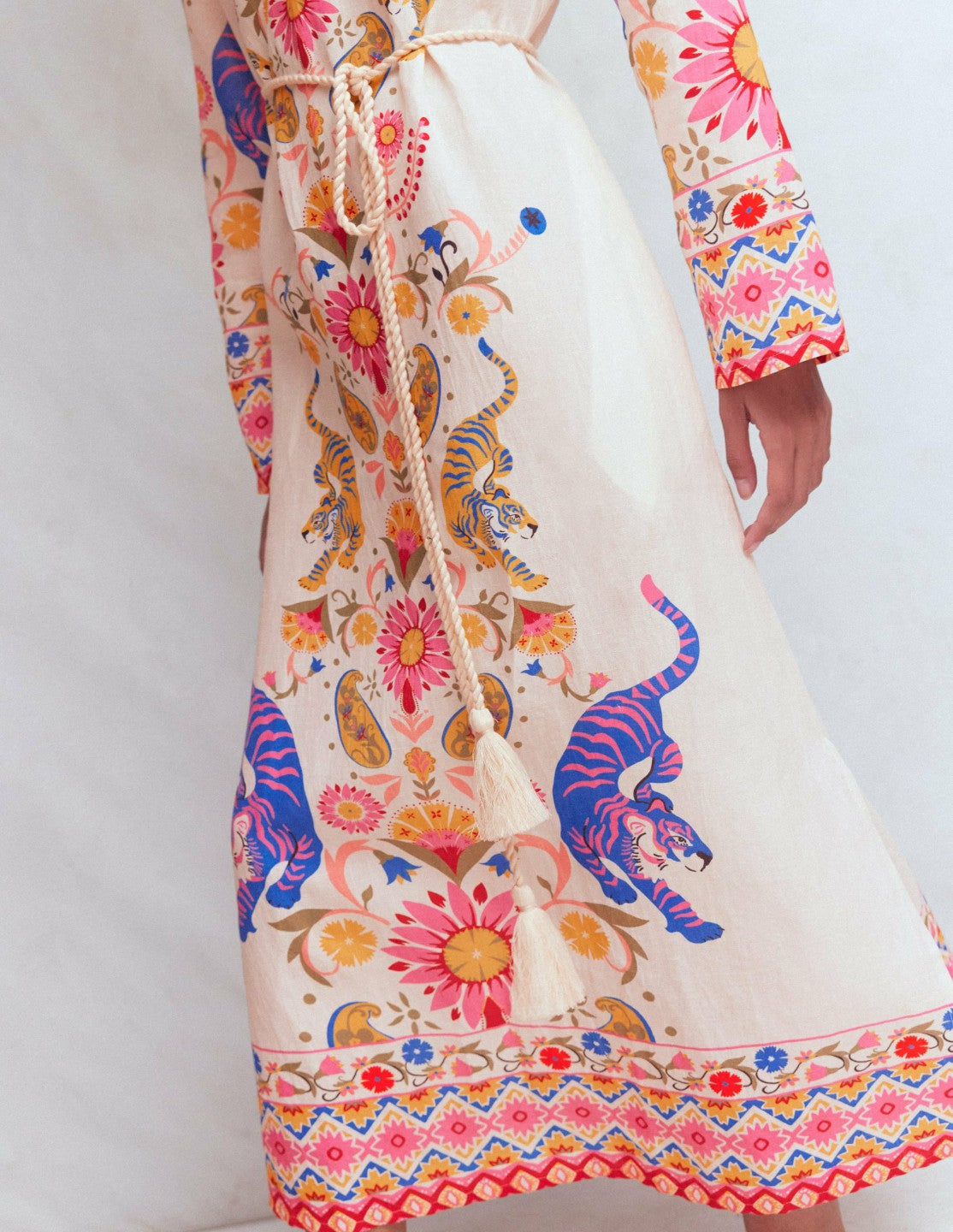Notch Collar Linen Blend Tunic-Multi Tiger Tapestry / Boden