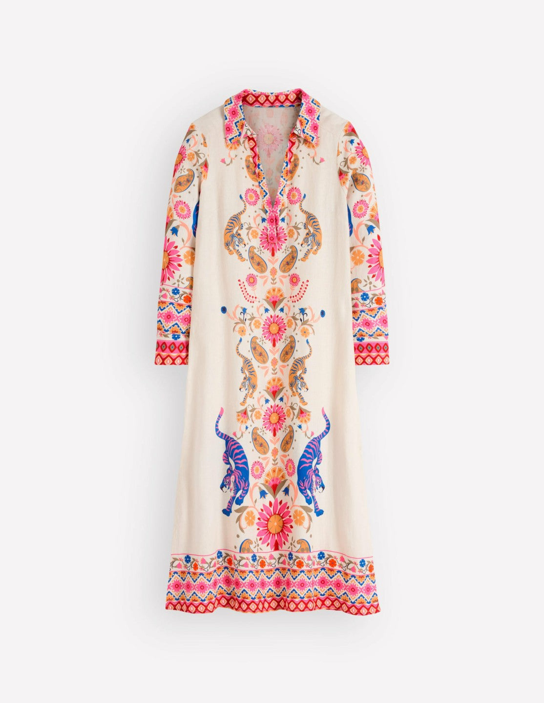 Notch Collar Linen Blend Tunic-Multi Tiger Tapestry / Boden