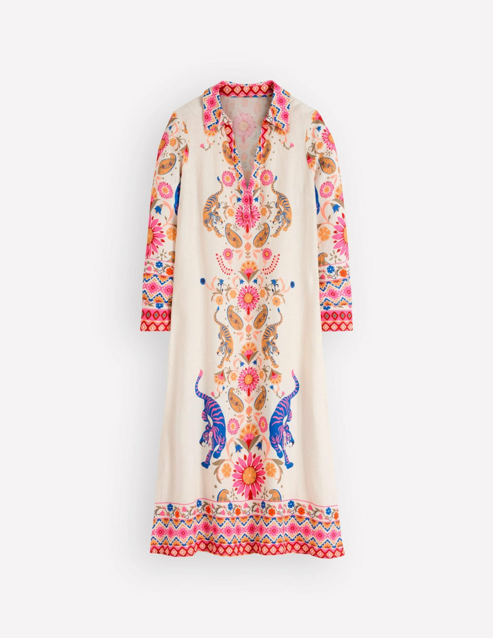 Notch Collar Linen Blend Tunic-Multi Tiger Tapestry / Boden
