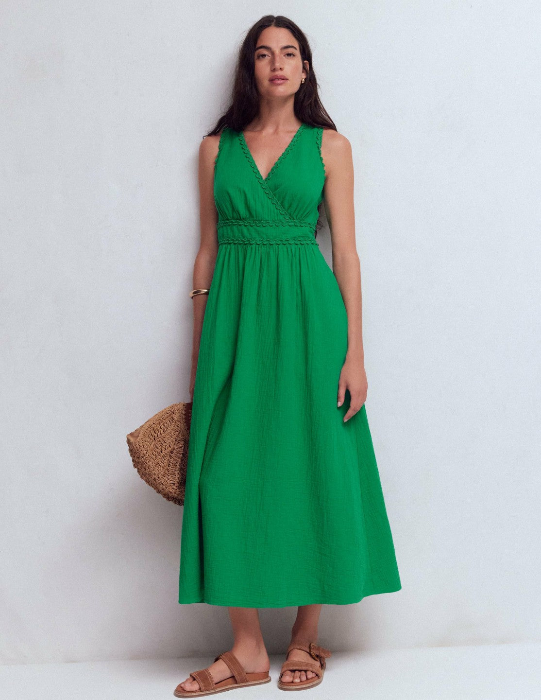 Lorna Trim Double Cloth Dress-Rich Emerald / Boden Outlet
