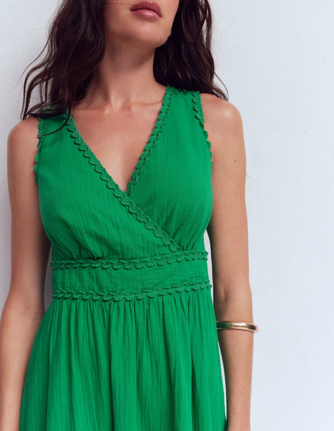Lorna Trim Double Cloth Dress-Rich Emerald / Boden Outlet