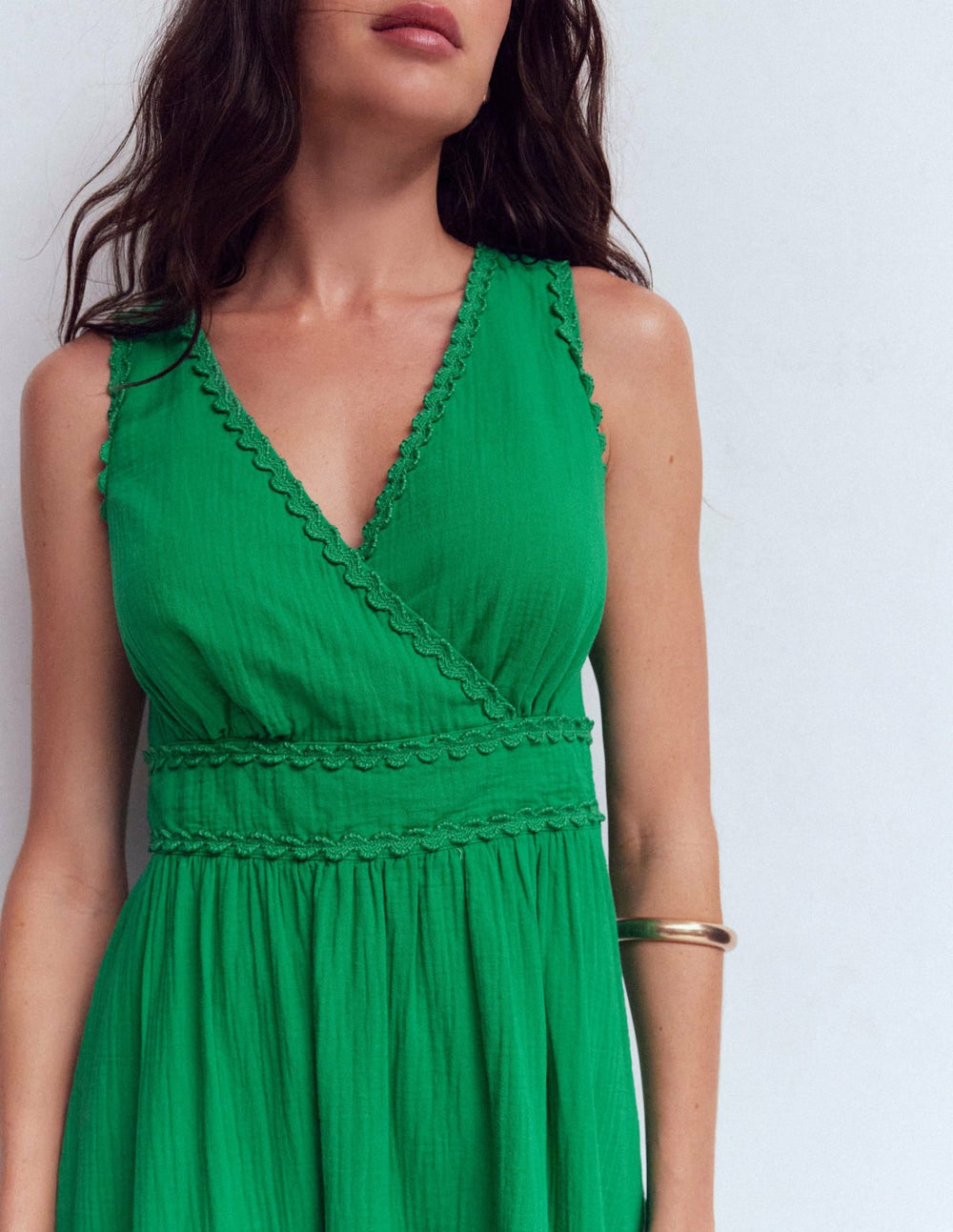 Lorna Trim Double Cloth Dress-Rich Emerald / Boden Outlet