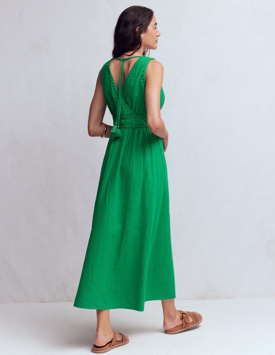 Lorna Trim Double Cloth Dress-Rich Emerald / Boden Outlet