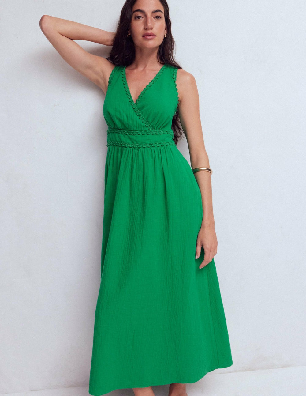 Lorna Trim Double Cloth Dress-Rich Emerald / Boden Outlet