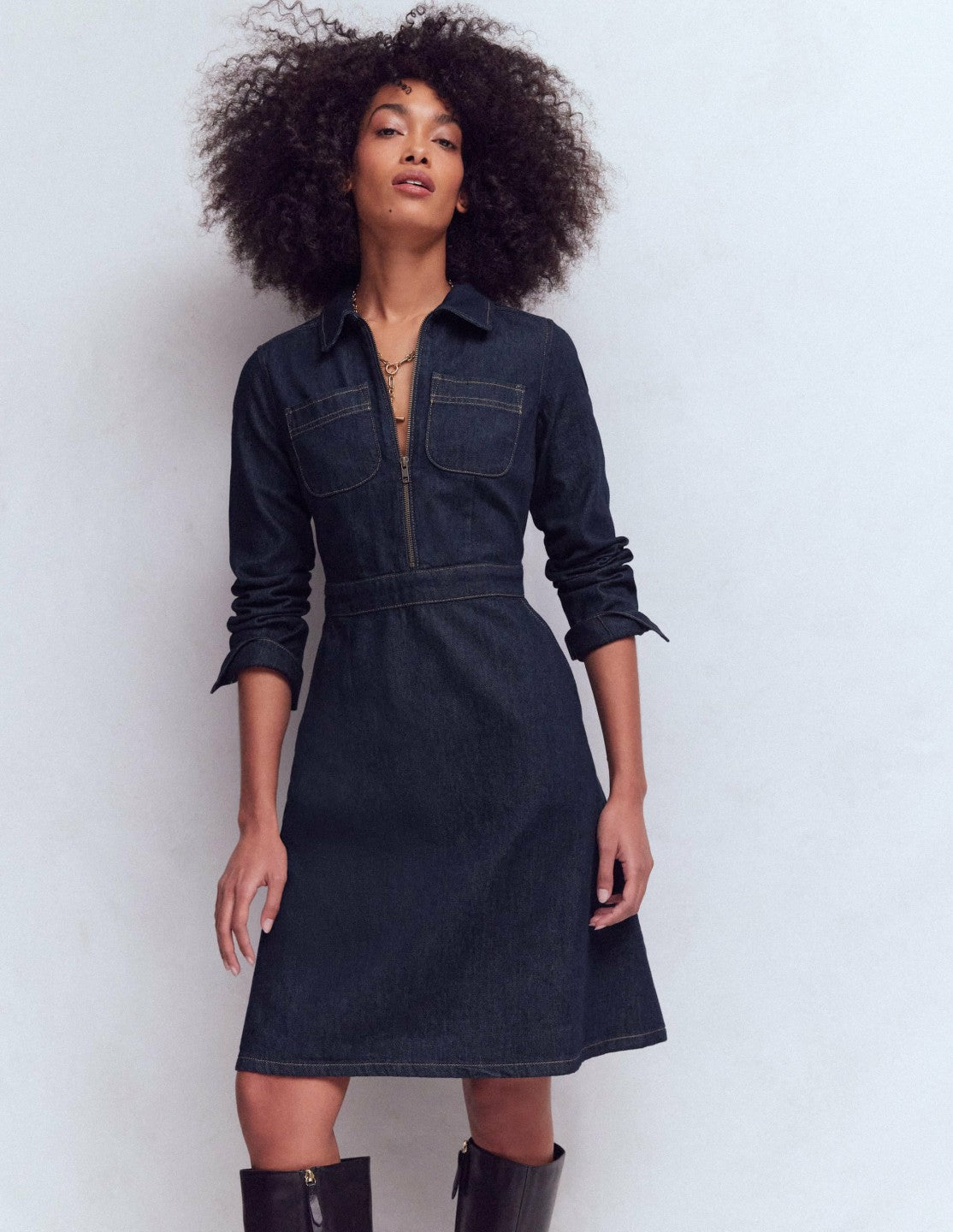 Flippy Denim Shirt Dress-Indigo Denim / Boden Discount