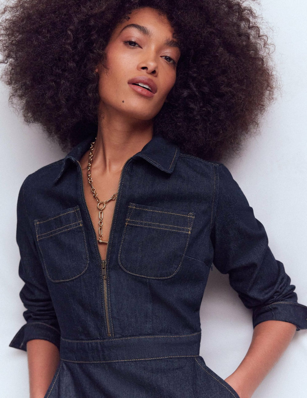 Flippy Denim Shirt Dress-Indigo Denim / Boden Discount
