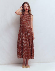 Saoirse Smocked Jersey Dress-Roasted Brown, Painted Dot / Boden us