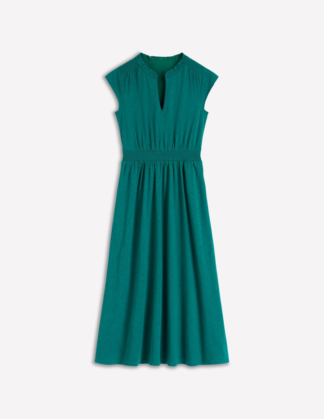 Alba Smocked Jersey Midi Dress-Drake Green / Boden