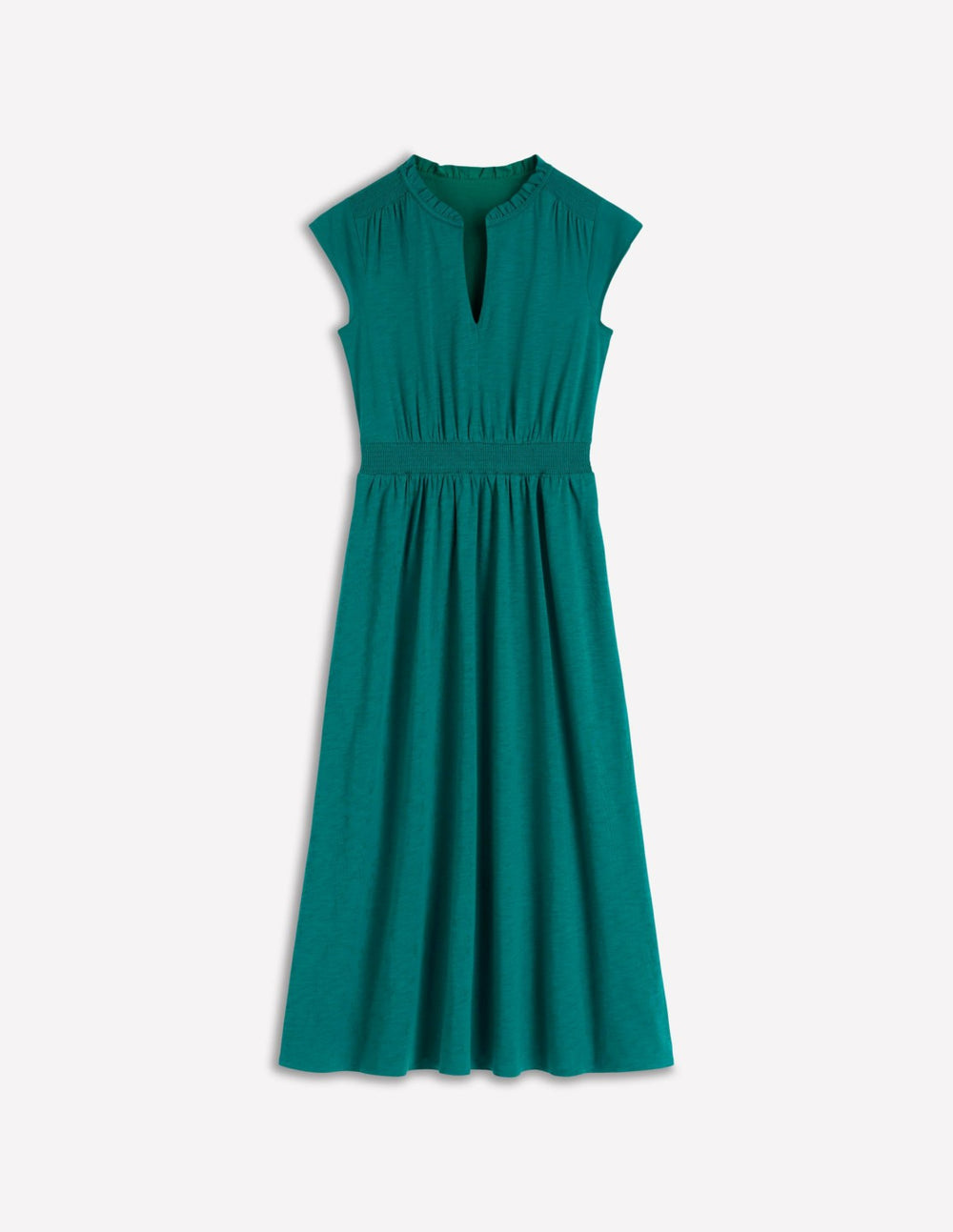 Alba Smocked Jersey Midi Dress-Drake Green / Boden