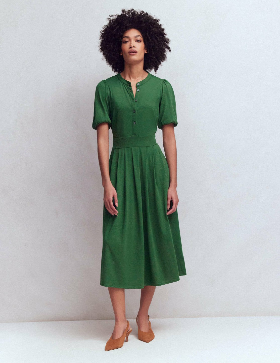 Amber Pleat Jersey Midi Dress-Hunter Green / Boden Discount