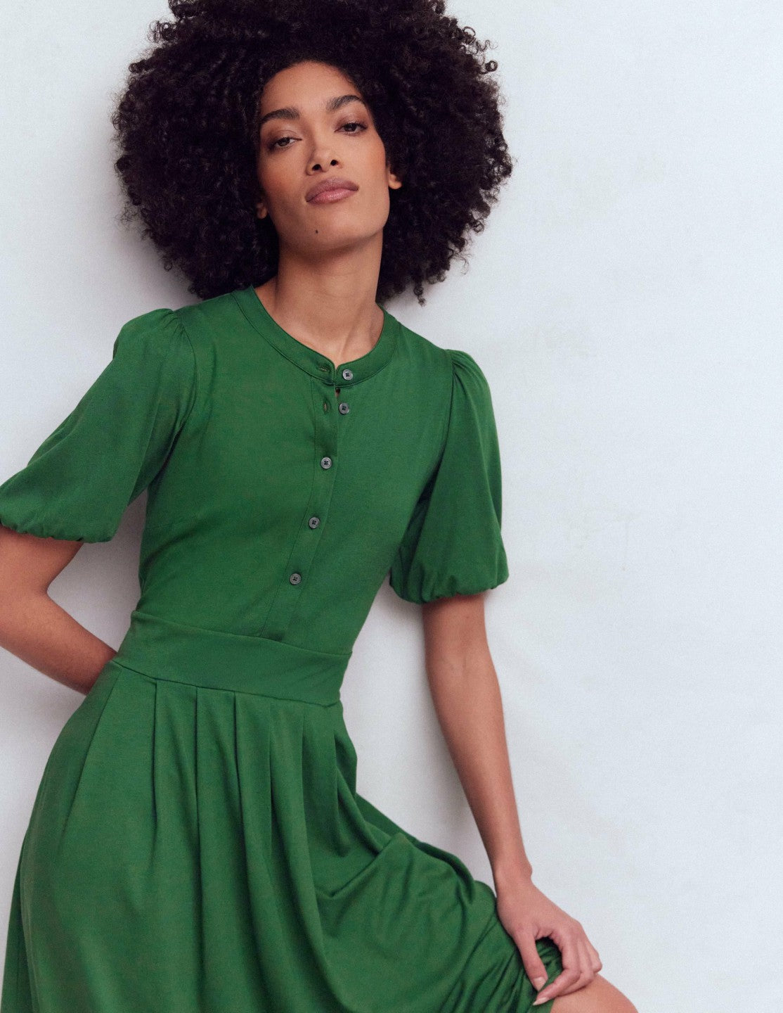 Amber Pleat Jersey Midi Dress-Hunter Green / Boden Discount