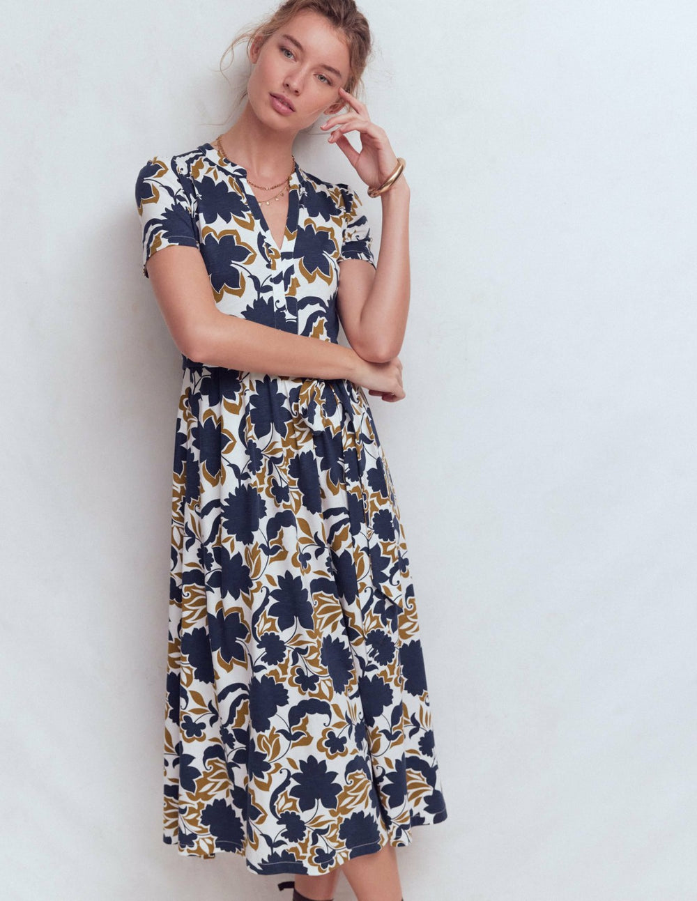 Naomi Jersey Midi Dress-French Navy, Shadow Blossom / Boden On sale
