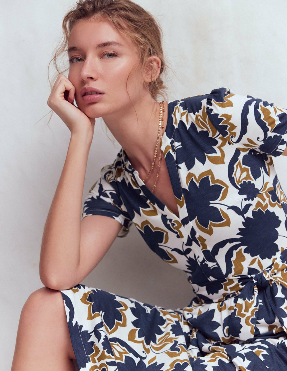 Naomi Jersey Midi Dress-French Navy, Shadow Blossom / Boden On sale