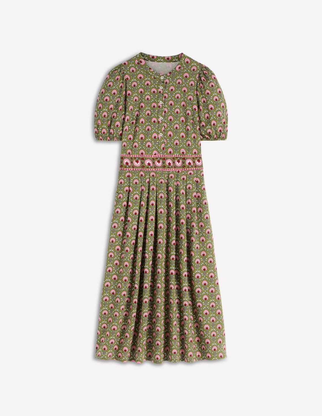 Amber Pleat Jersey Midi Dress-Olive, Flower Lattice / Boden