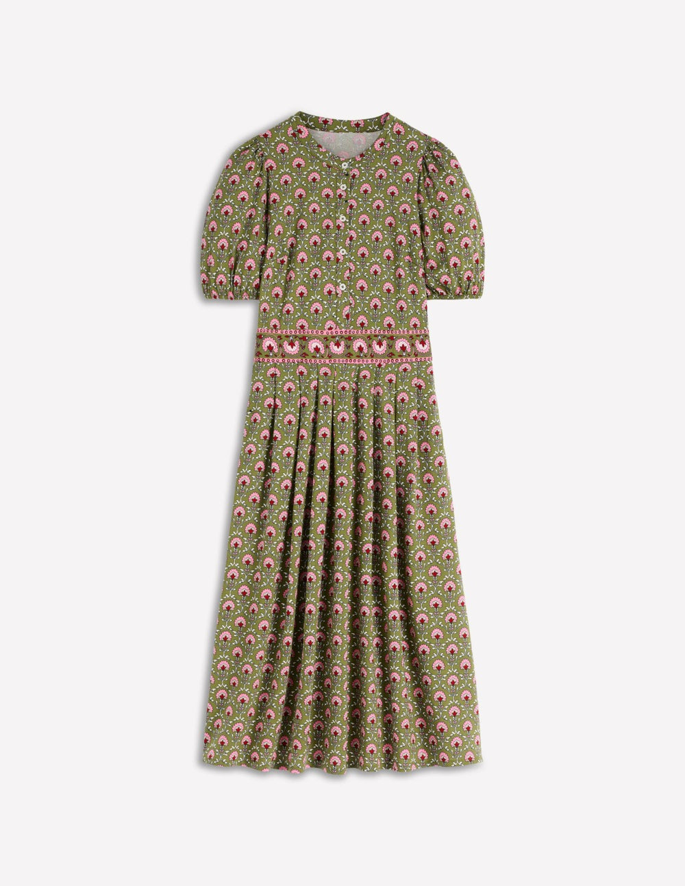 Amber Pleat Jersey Midi Dress-Olive, Flower Lattice / Boden