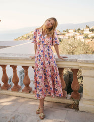 Irene Puff Sleeve Cotton Dress-Pink, Blossomy Garden / Boden Outlet