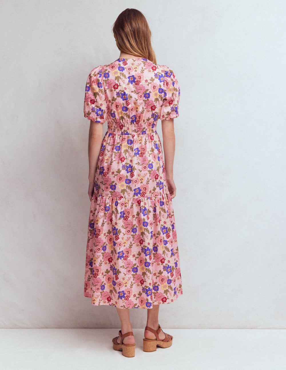 Irene Puff Sleeve Cotton Dress-Pink, Blossomy Garden / Boden Outlet