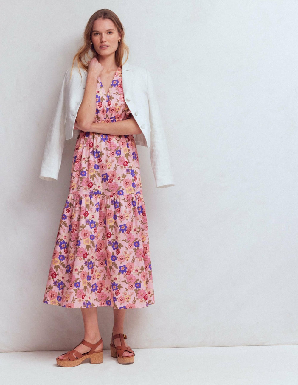 Irene Puff Sleeve Cotton Dress-Pink, Blossomy Garden / Boden Outlet