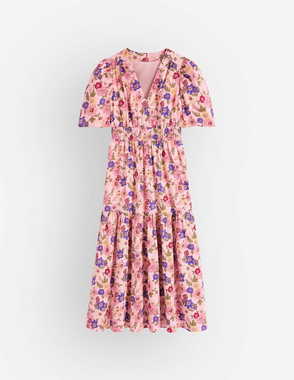 Irene Puff Sleeve Cotton Dress-Pink, Blossomy Garden / Boden Outlet