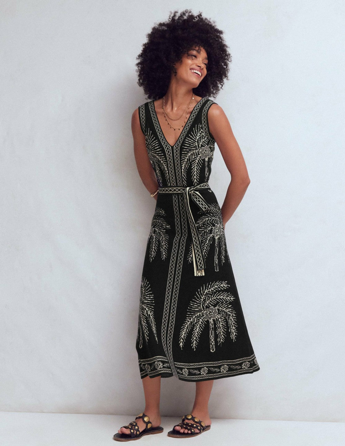 V Neck Jacquard Dress-Palm Jacquard / Boden On sale