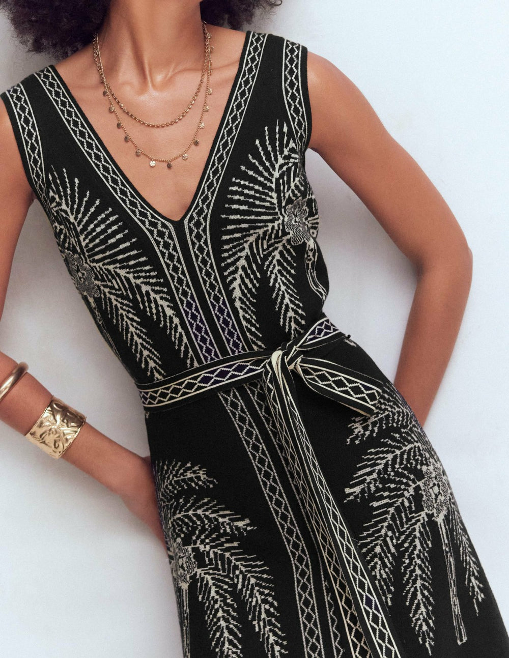 V Neck Jacquard Dress-Palm Jacquard / Boden On sale