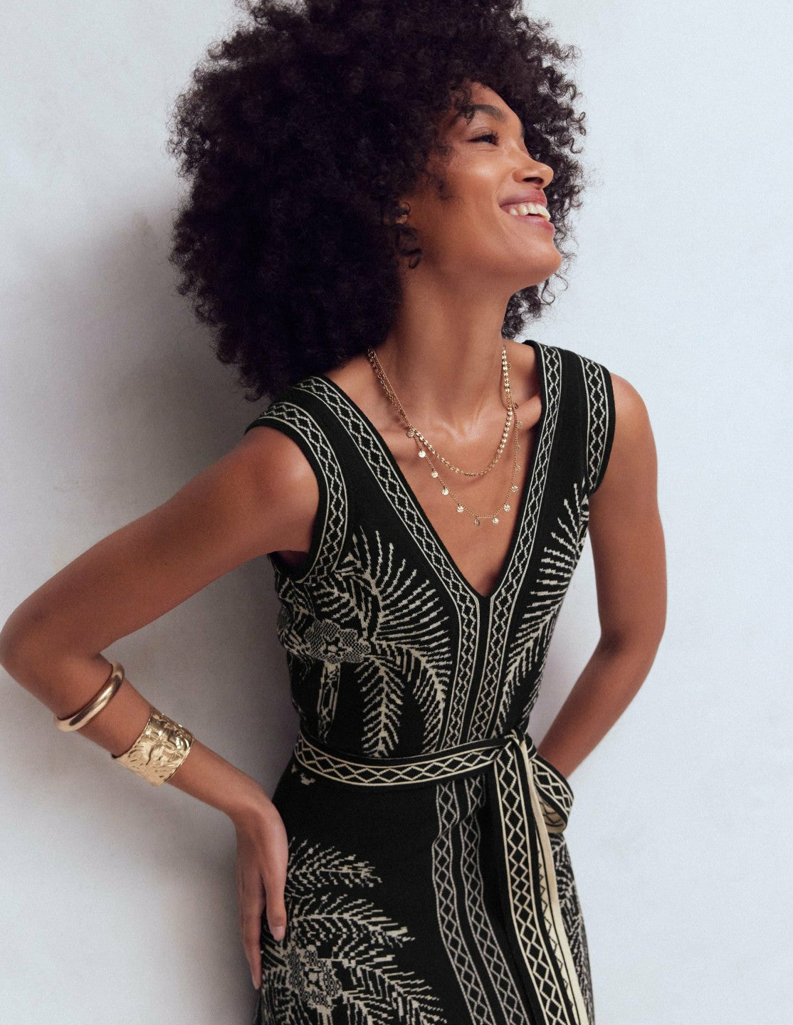 V Neck Jacquard Dress-Palm Jacquard / Boden On sale
