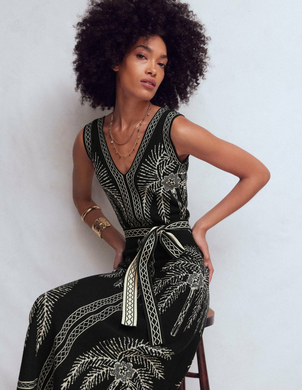 V Neck Jacquard Dress-Palm Jacquard / Boden On sale