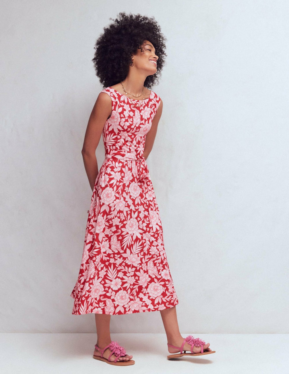 Tamsin Jersey Midi Dress-Spicy Red, Tigers Paradise / Boden us