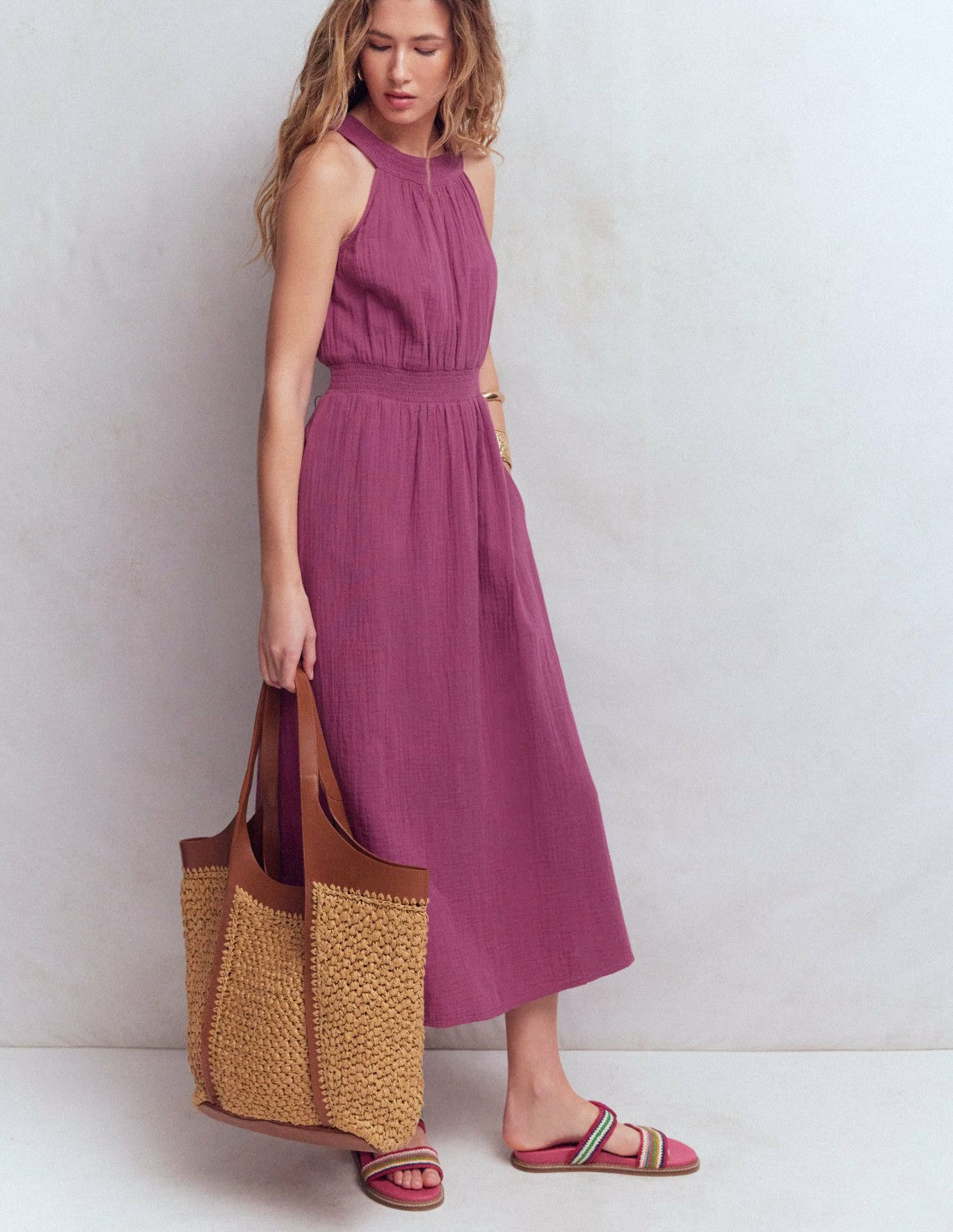 Daphne Double Cloth Dress-Warm Mauve / Boden