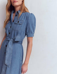 Puff Sleeve Denim Shirt Dress-Mid Vintage / Boden Outlet