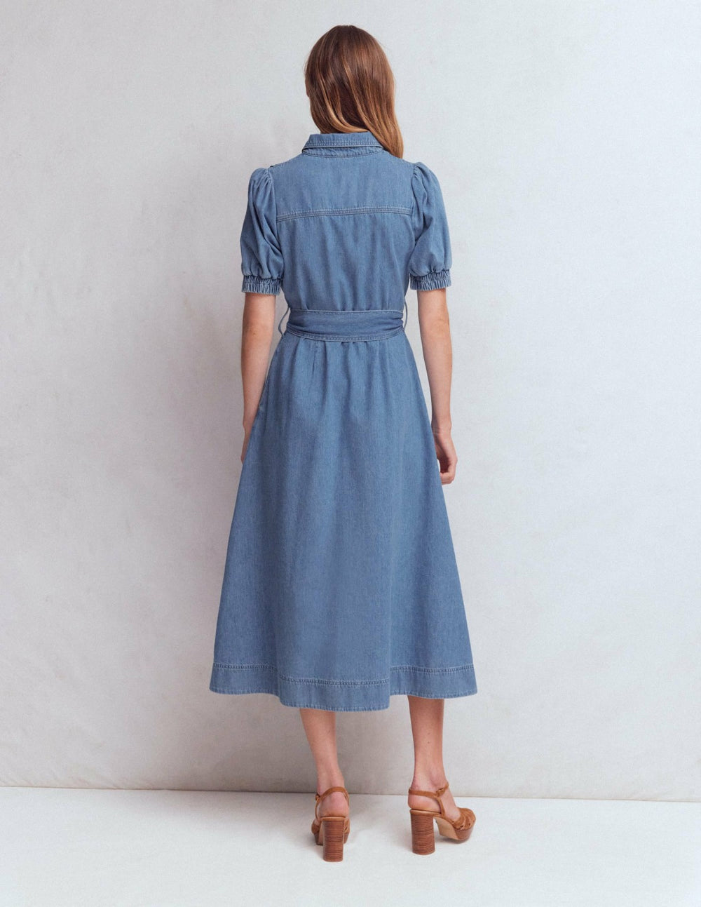 Puff Sleeve Denim Shirt Dress-Mid Vintage / Boden Outlet
