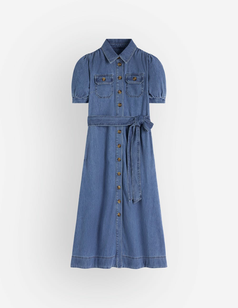 Puff Sleeve Denim Shirt Dress-Mid Vintage / Boden Outlet