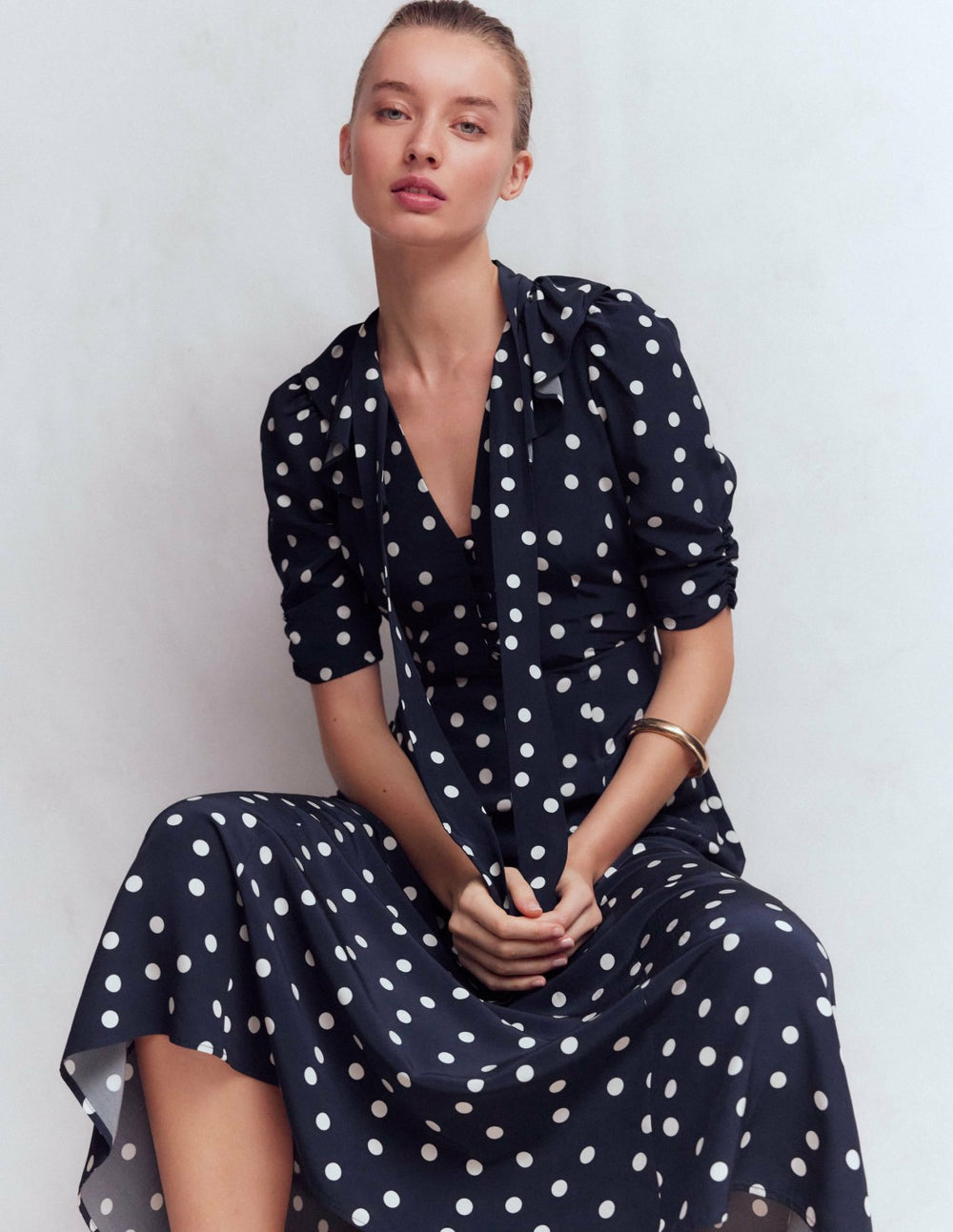 Ruffle Collar Midi Dress-French Navy Painted Spaced Dot / Boden Discount