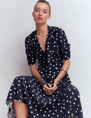 Ruffle Collar Midi Dress-French Navy Painted Spaced Dot / Boden Discount