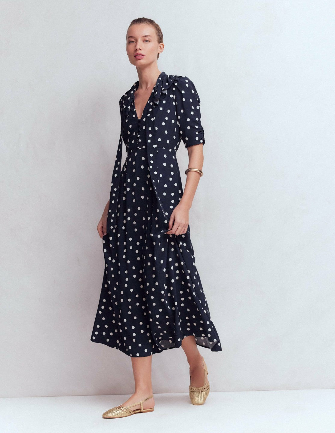 Ruffle Collar Midi Dress-French Navy Painted Spaced Dot / Boden Discount