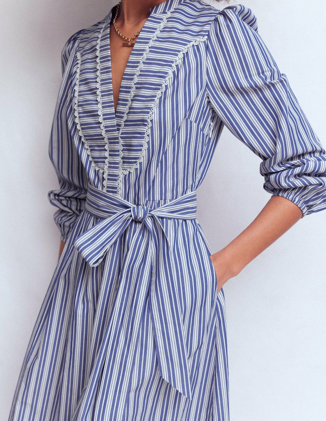Cary Cotton Midi Dress-Bright Blue Varigated Stripe / Boden On sale