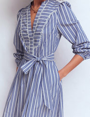 Cary Cotton Midi Dress-Bright Blue Varigated Stripe / Boden On sale
