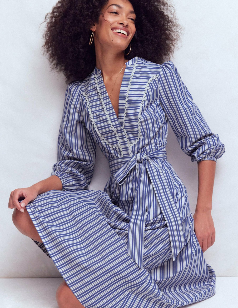 Cary Cotton Midi Dress-Bright Blue Varigated Stripe / Boden On sale