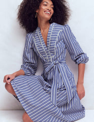 Cary Cotton Midi Dress-Bright Blue Varigated Stripe / Boden On sale