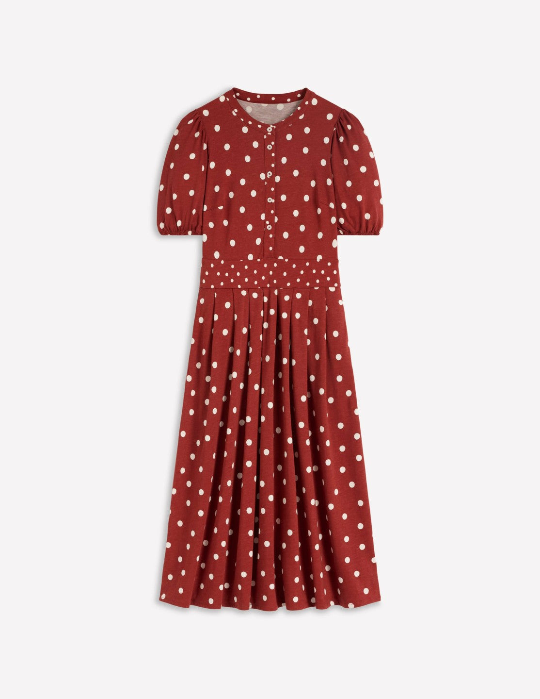 Amber Pleat Jersey Midi Dress-Burnt Orange, Painted Dot / Boden