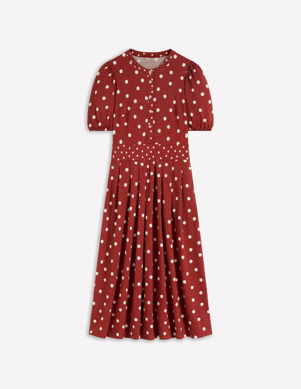 Amber Pleat Jersey Midi Dress-Burnt Orange, Painted Dot / Boden