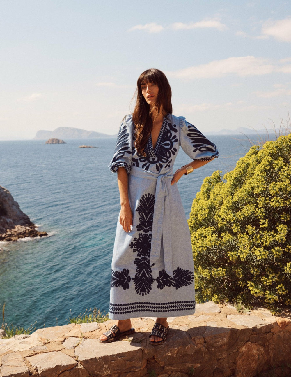 Octavia Linen Blend Dress-Embroidered Chambray / Boden Sale