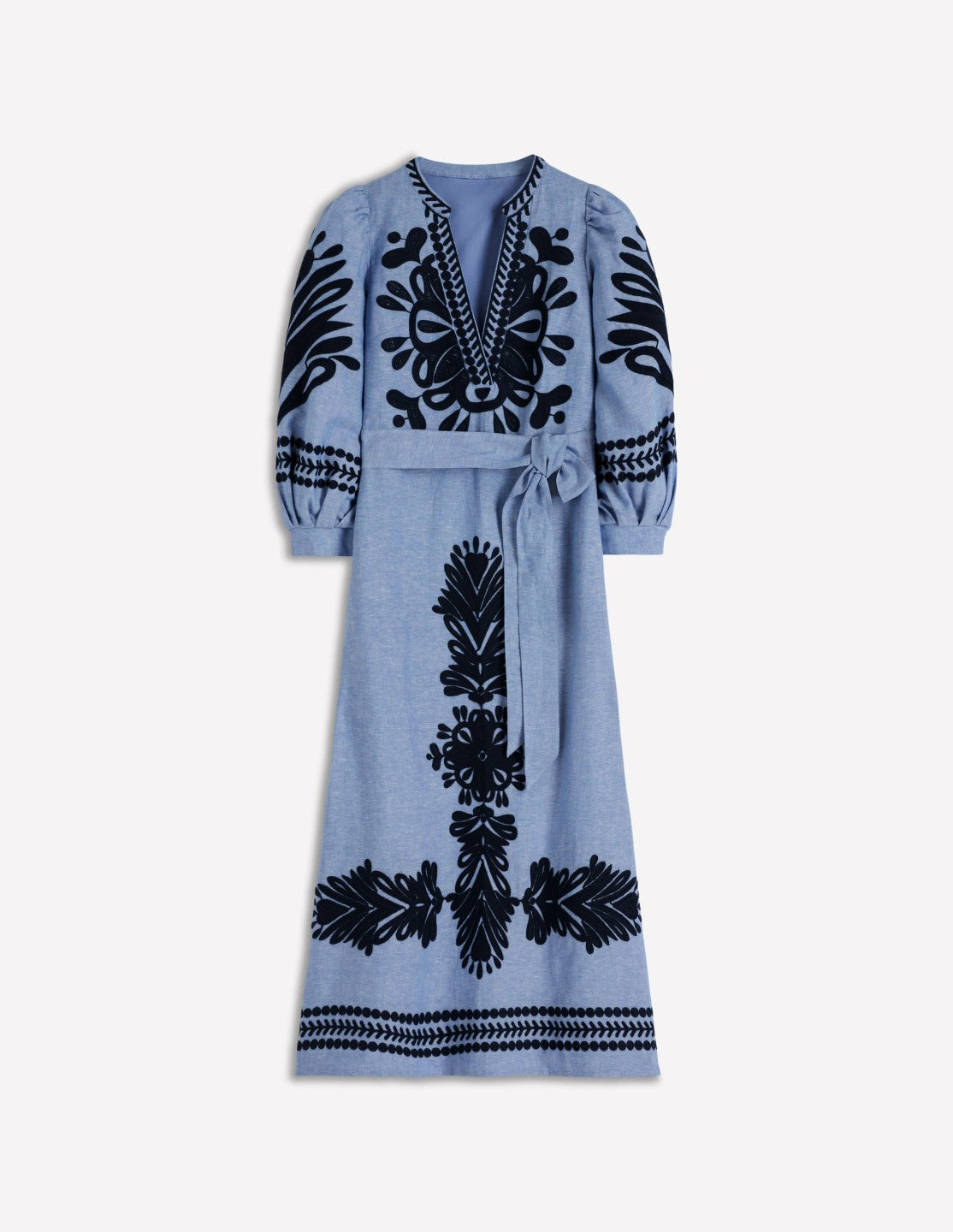 Octavia Linen Blend Dress-Embroidered Chambray / Boden Sale