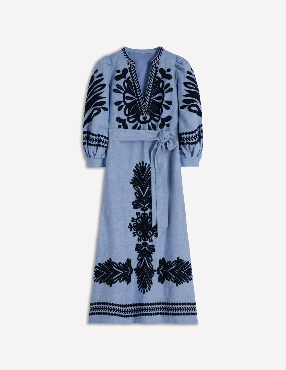 Octavia Linen Blend Dress-Embroidered Chambray / Boden Sale