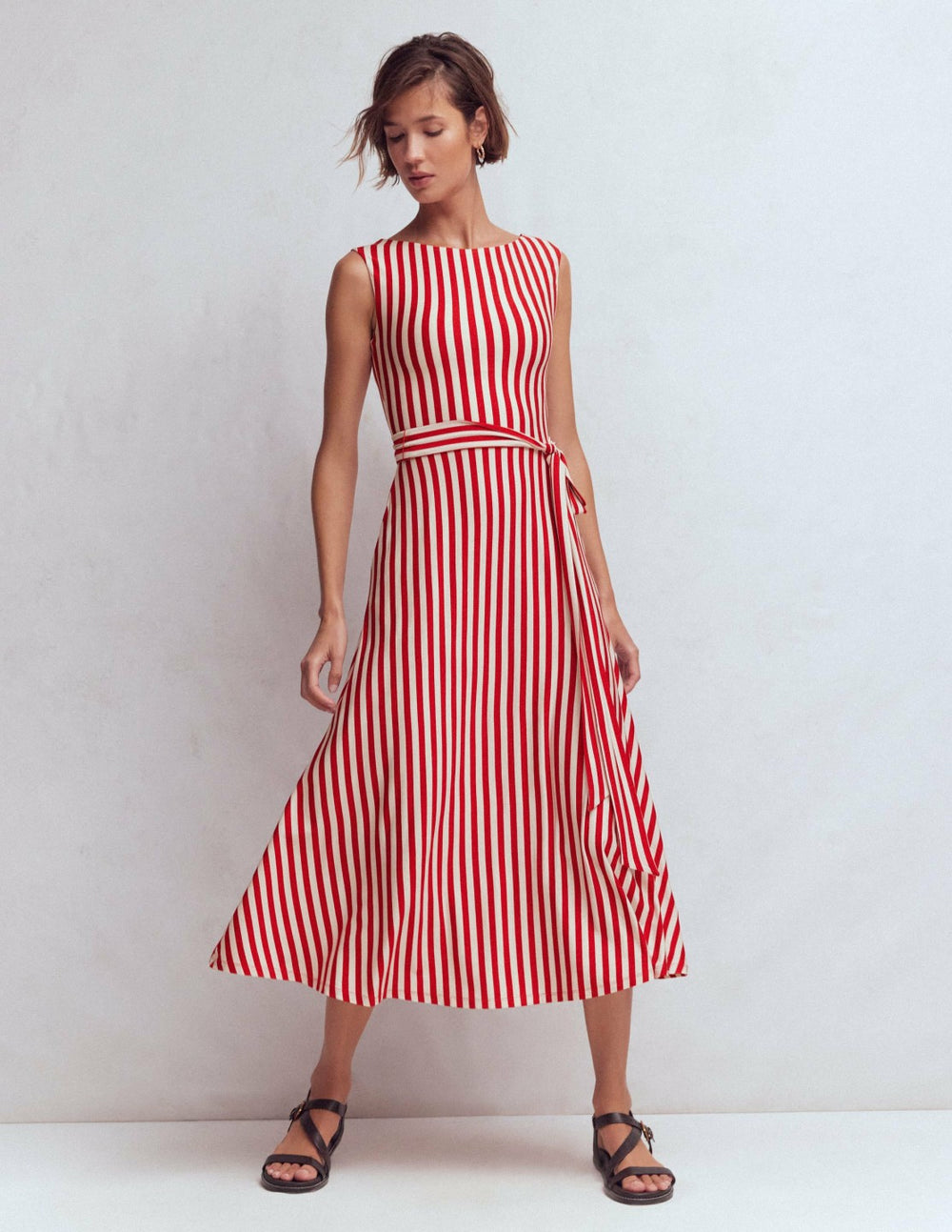 Tamsin Jersey Midi Dress-Merida Red and Ivory Stripe / Boden Online